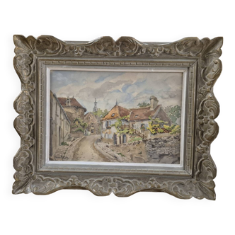 Tableau aquarelle paysage signé Robert Rutz cadre d'origine Montparnasse
