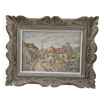 Watercolor landscape painting signed Robert Rutz original Montparnasse frame