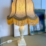 Vintage alabaster lamp base with fringed pagoda shade