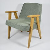 Armchair 366, designer J. hierowski, oak wood, green