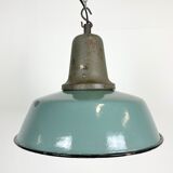 Industrial petrol enamel factory lamp with cast iron top, 1960s