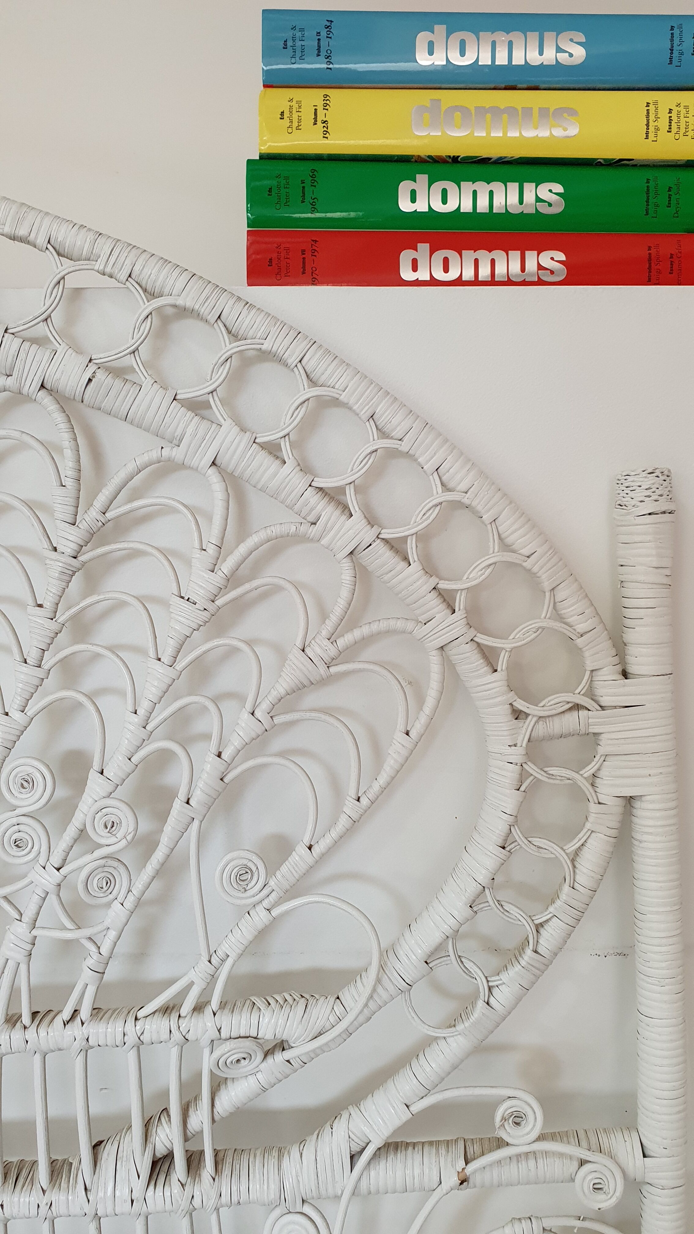 Peacock rattan headboard painted white