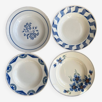 Assiettes creuses dépareillées bleues