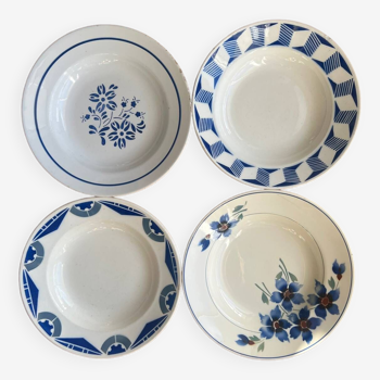 Mismatched blue soup plates