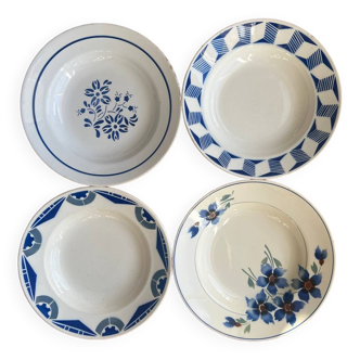 Mismatched blue soup plates