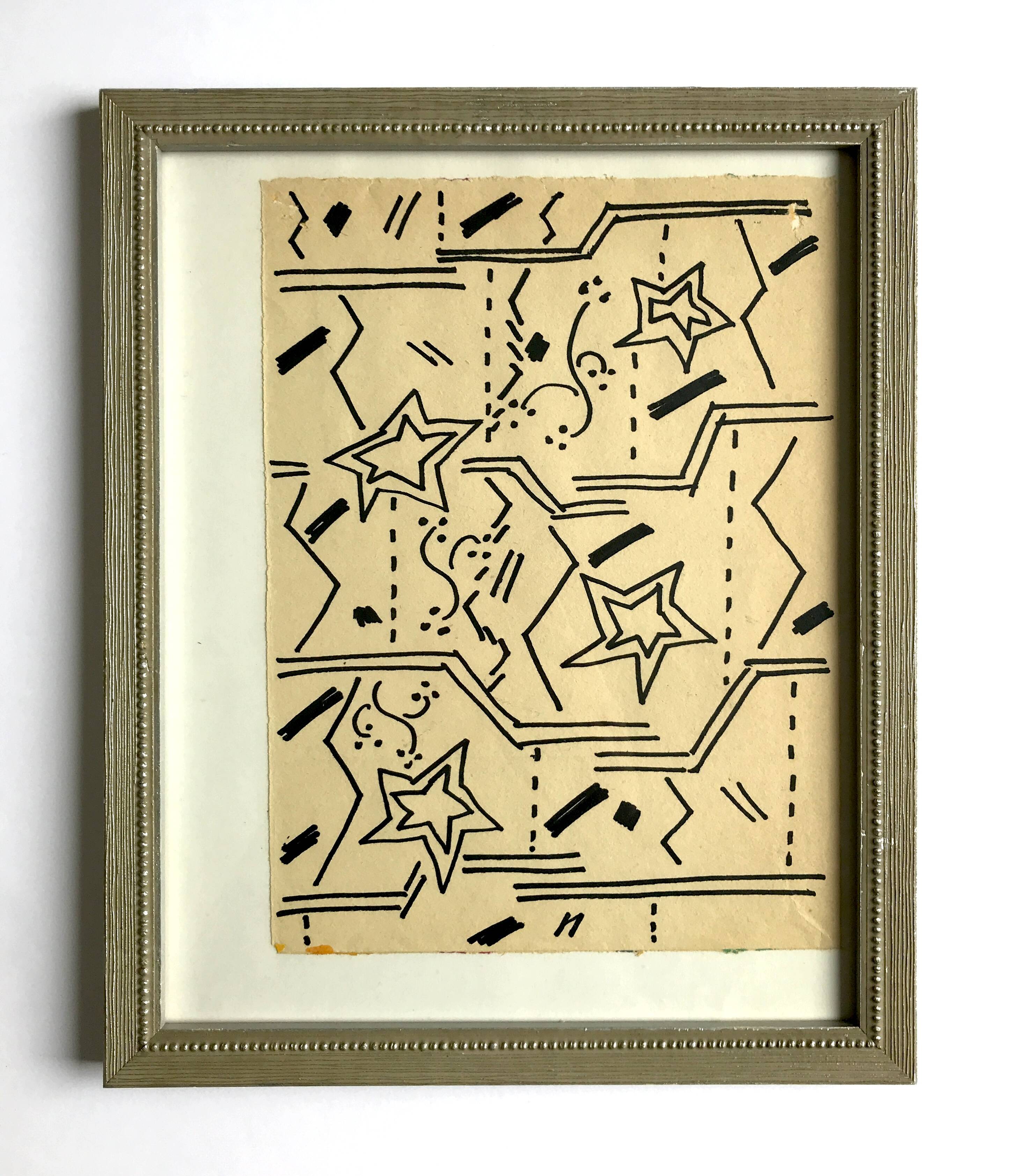 Elie dayan, untitled (abstract composition 1). felt pen on paper