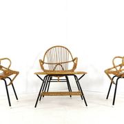 Set of 3 rattan chairs + coffee table - mid century dutch design