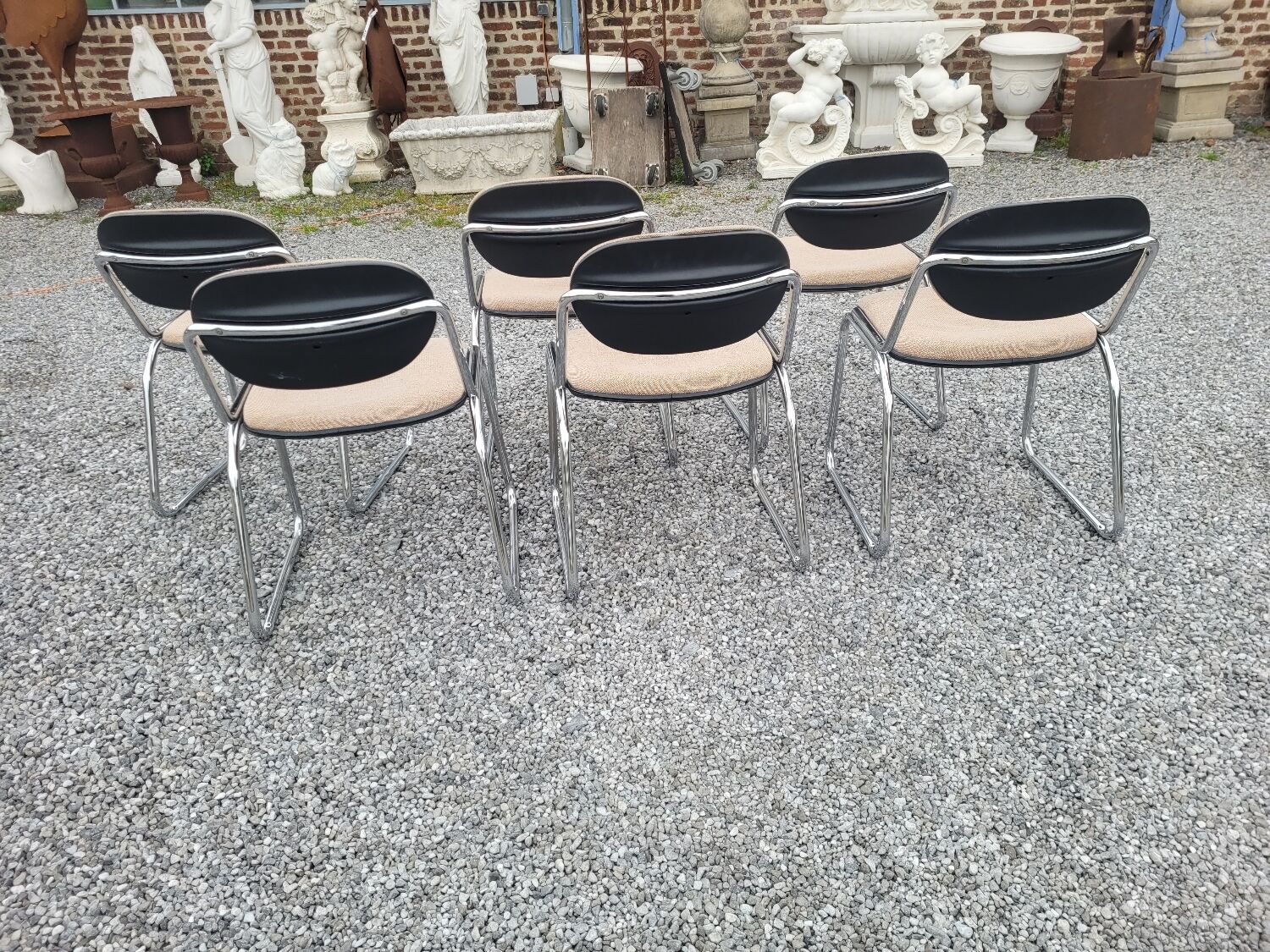 6 chaises de bureau vintage pied chromé dessus tissus