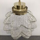 Glass and brass flower pendant lamp in art deco style