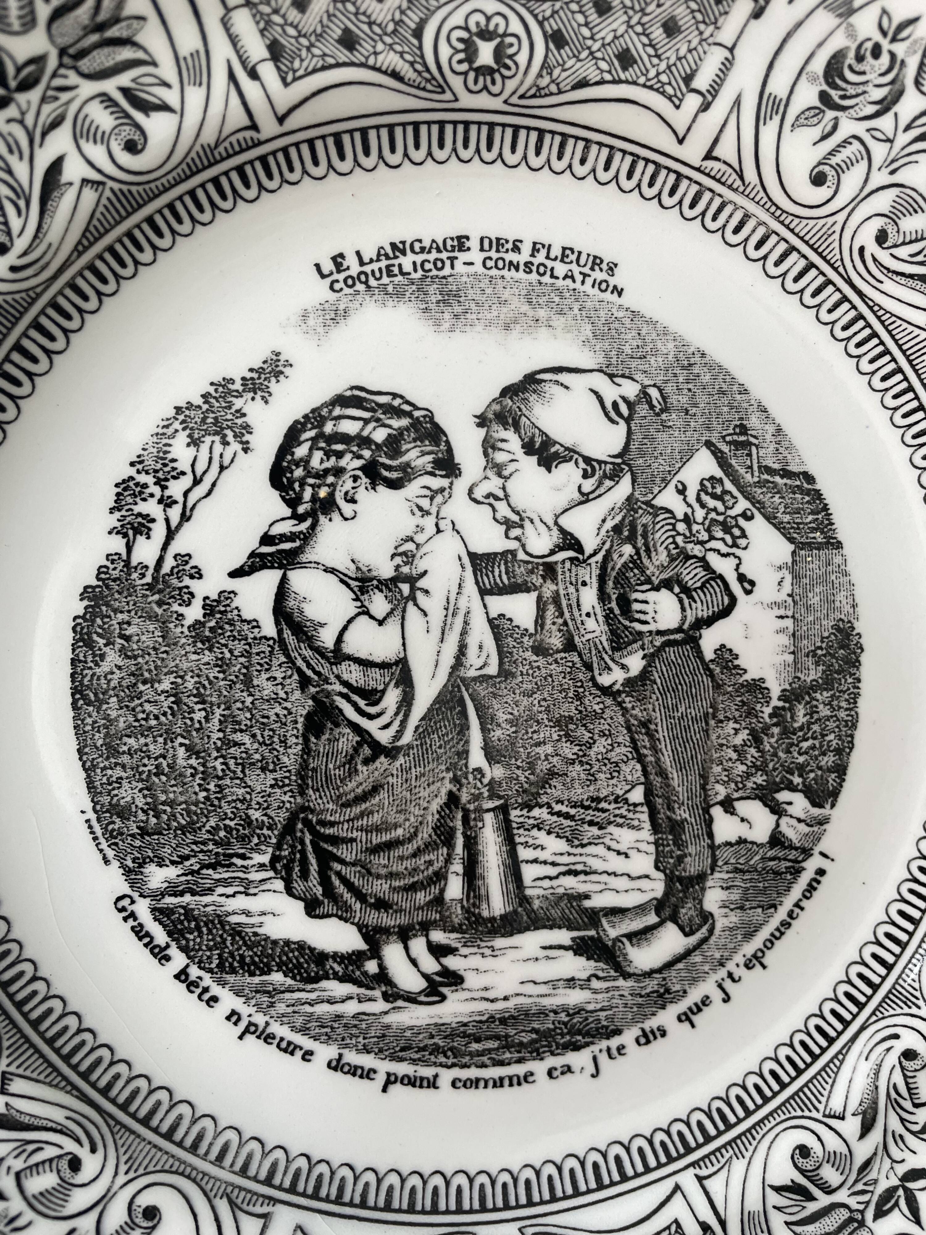Box of 6 dessert plates in Gien earthenware, "the language of flowers"