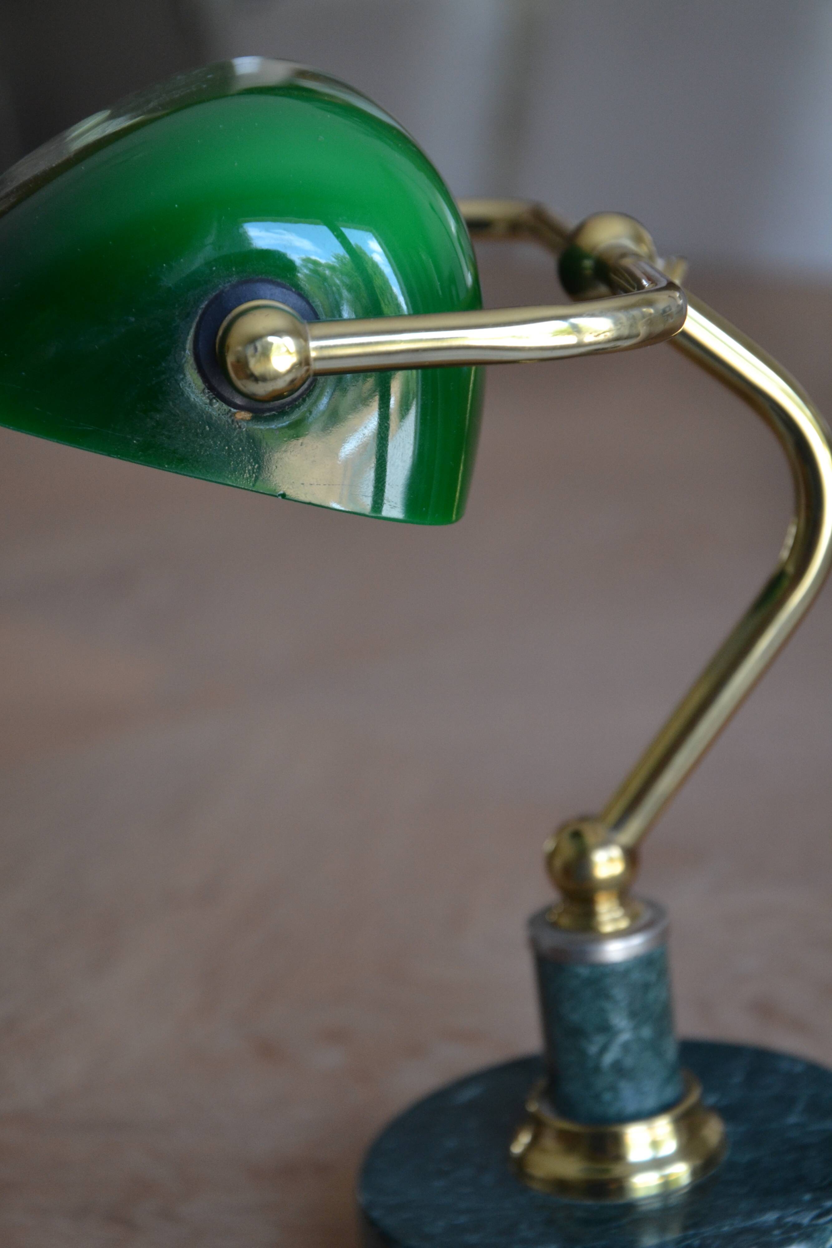 Lampe de banquier socle en marbre vert