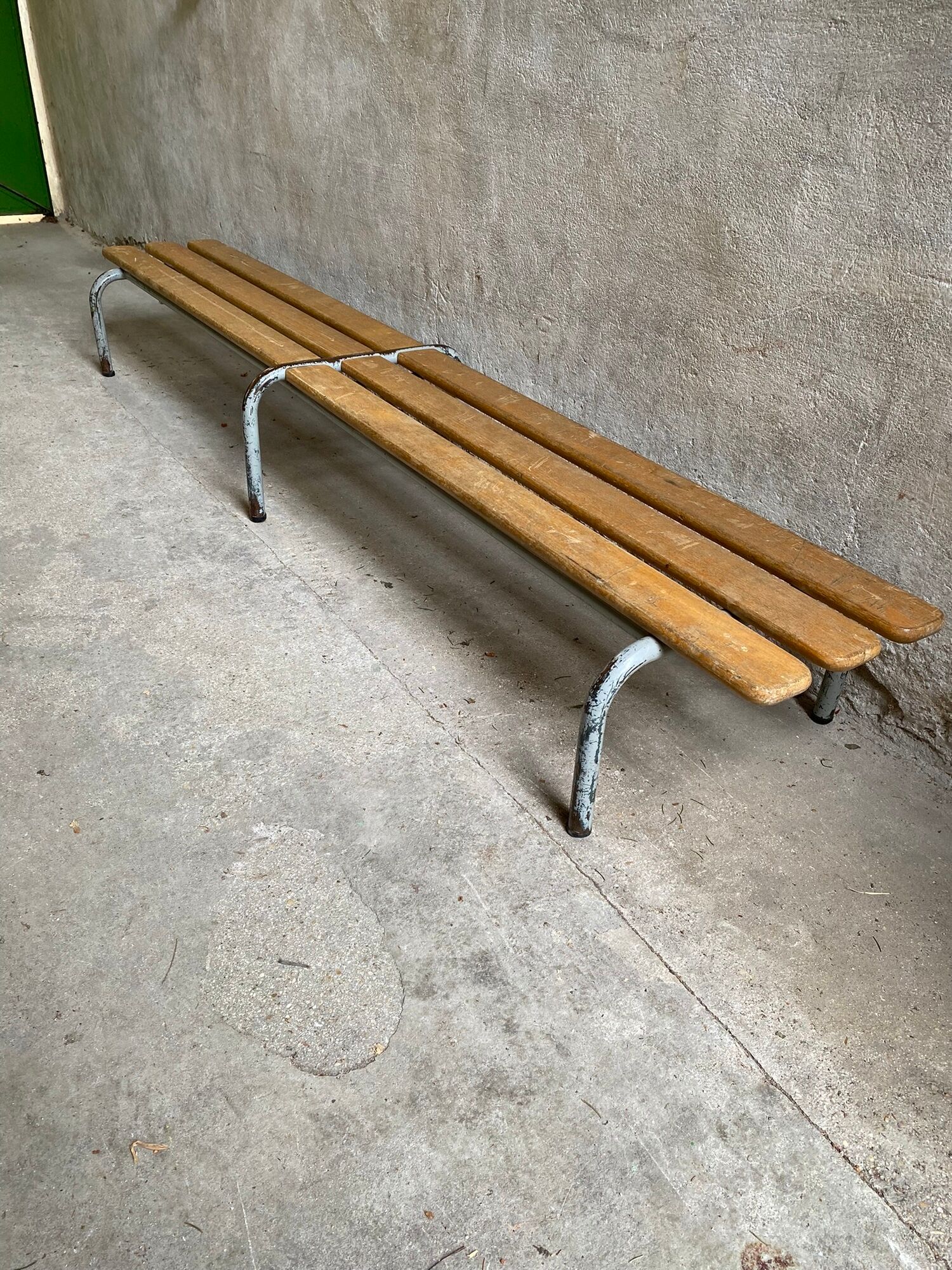 Vintage kindergarten bench wood & metal lacquered