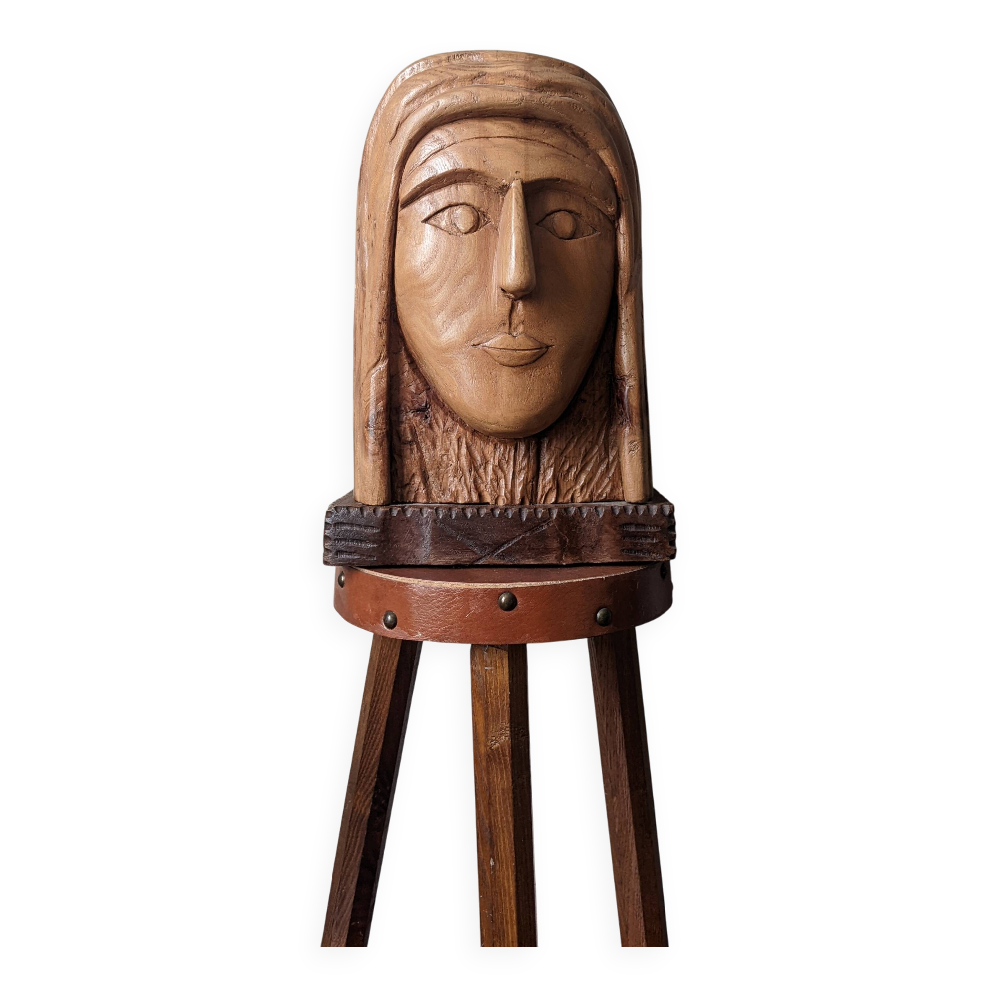 Handcrafted sculpture of the head of Christ in elm.