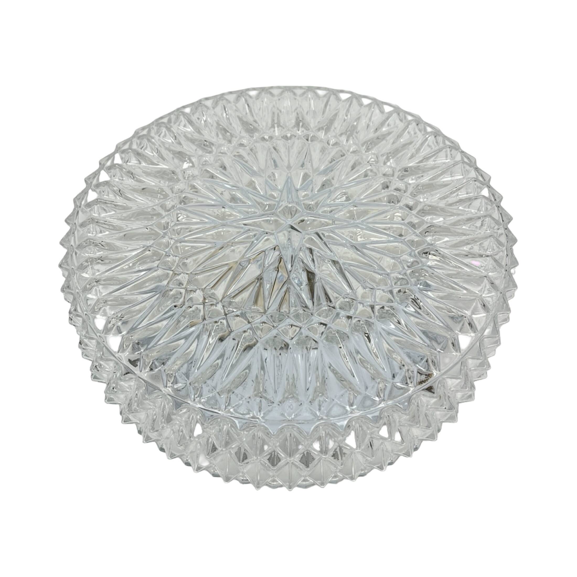 Massive Belgium Vintage Pressed Glass Mid-Century Rosette Ceiling Lamp Wall