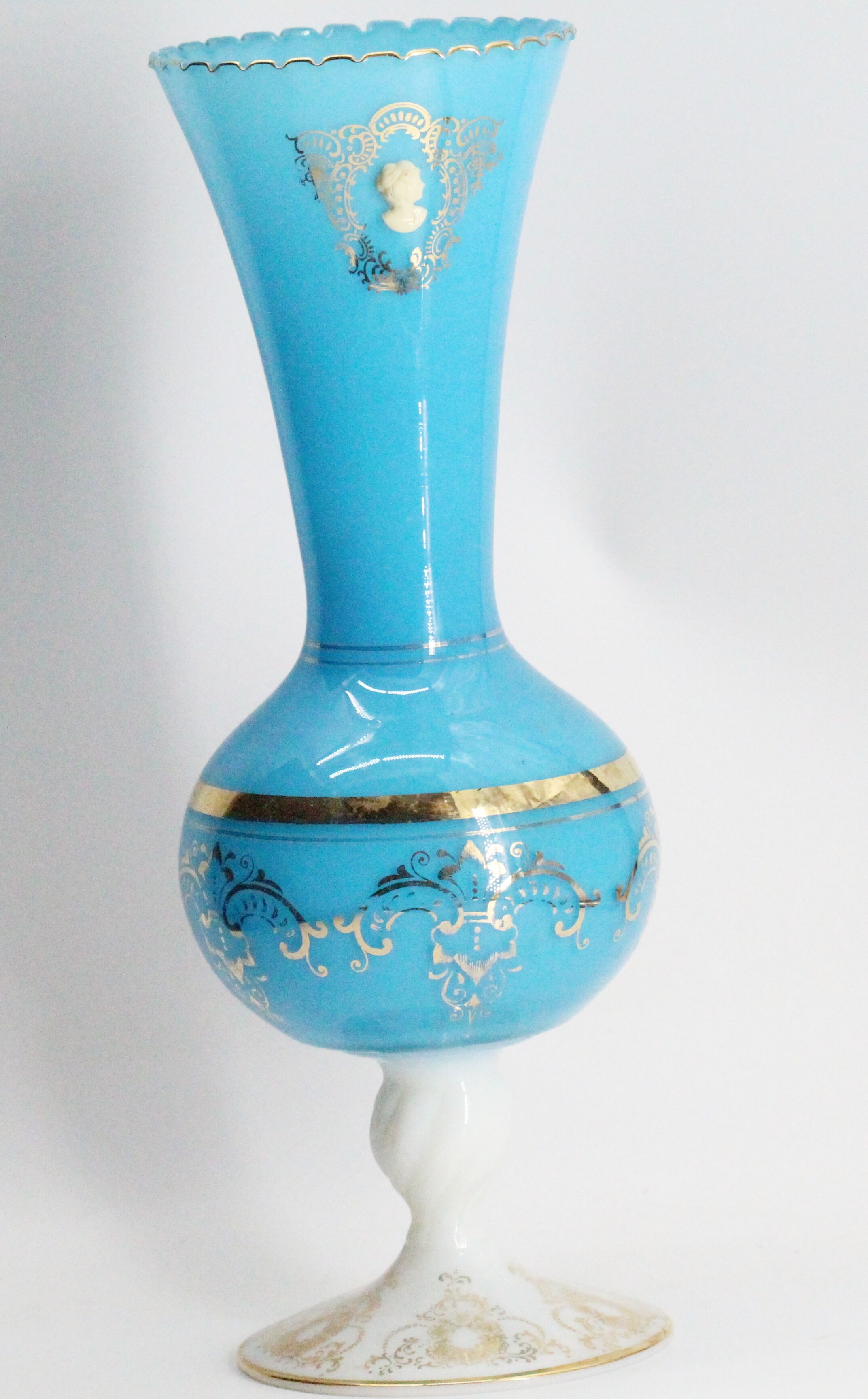 Golden opaline blue vase