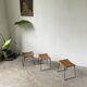 Set trois tabourets osier et métal Raoul Guys