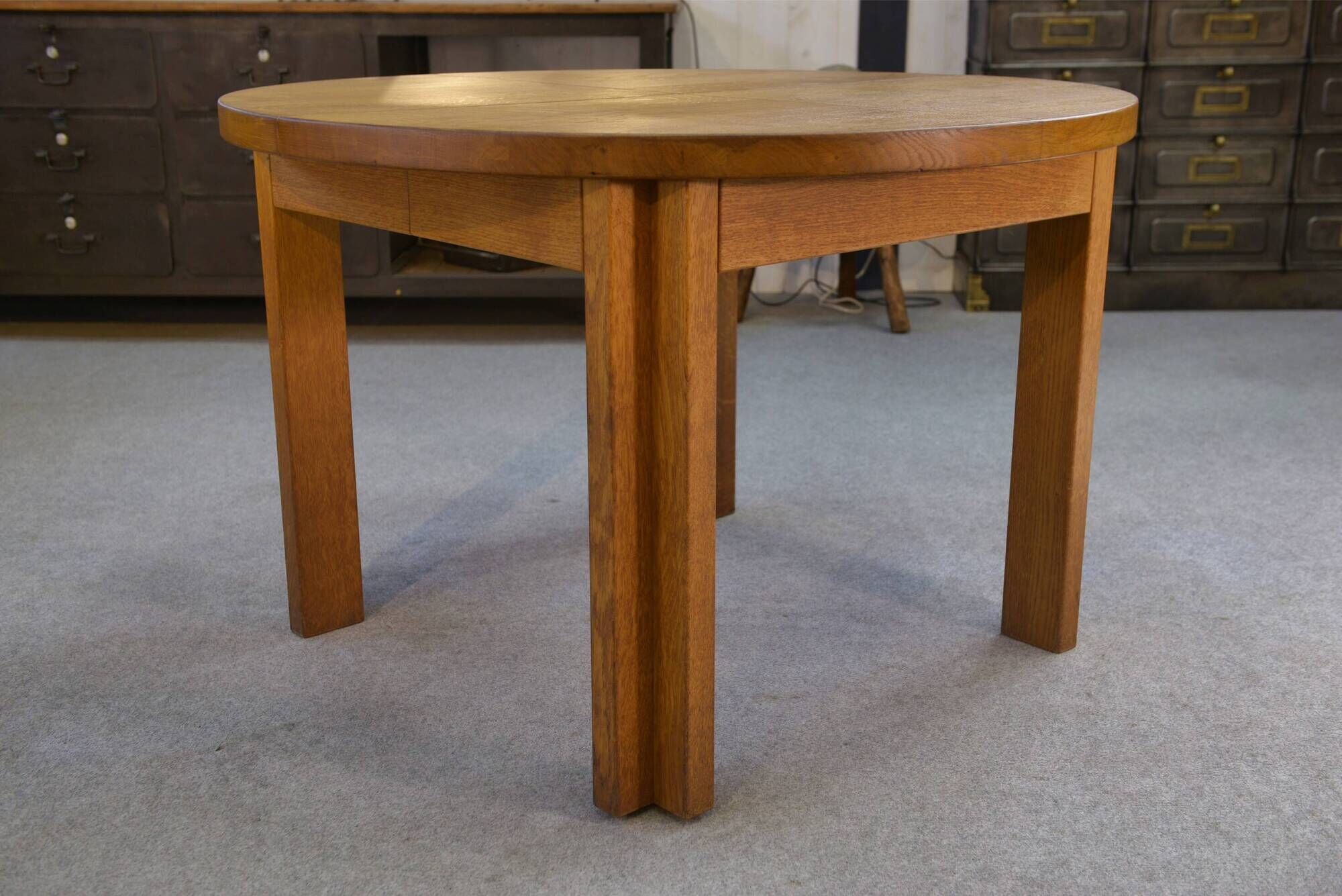 Round table in solid oak by Maison Regain 1970s