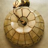 Mother-of-pearl chandelier and brass shape flower 70s