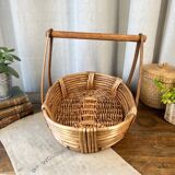 Wicker, bamboo and wood basket