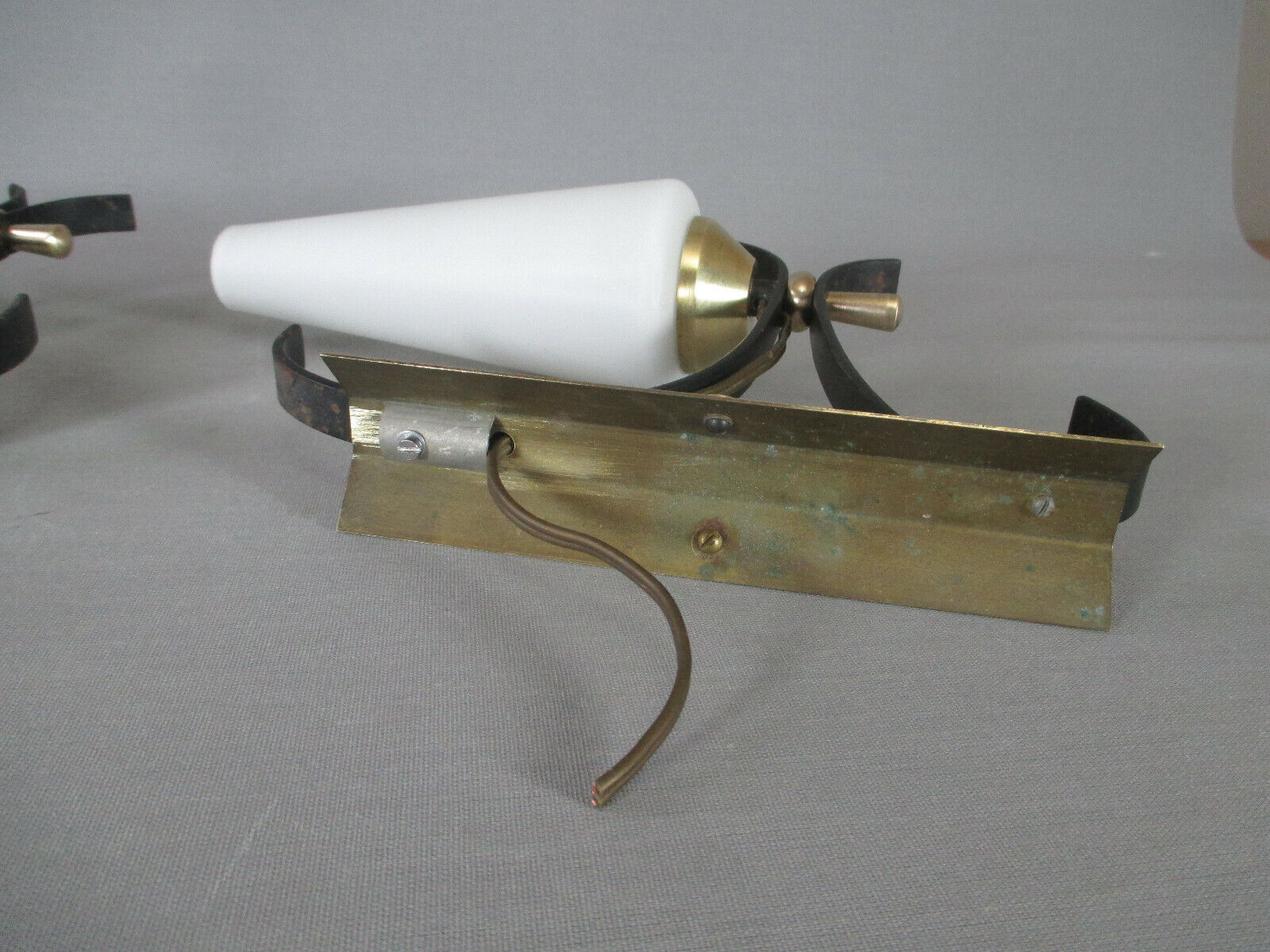 Pair of opaline tulip brass wall lamps