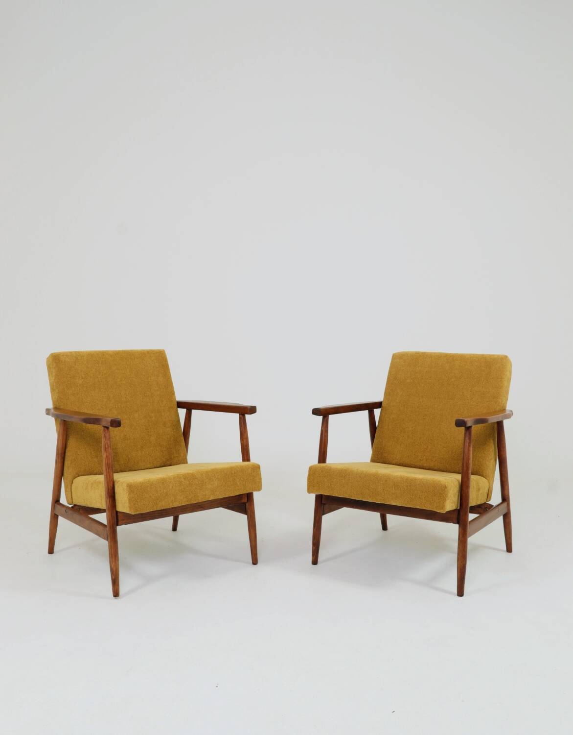Vintage set of armchairs, golden yellow fabric, refurbished, 1970