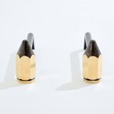 Paire de chenets crayons en laiton et fer forgé vers 1960