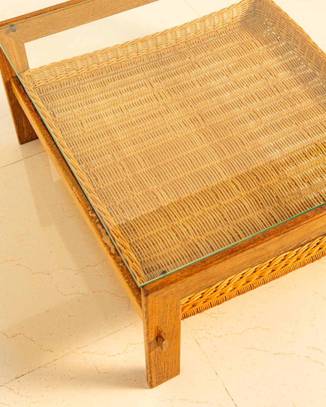 Dutch coffee table in wenge and wicker 60's