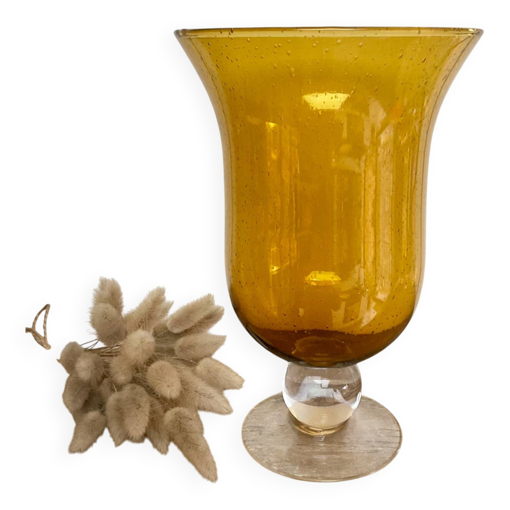 Amber bubble glass vase