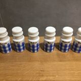 Set of 6 opaline spice pots from the 1960s