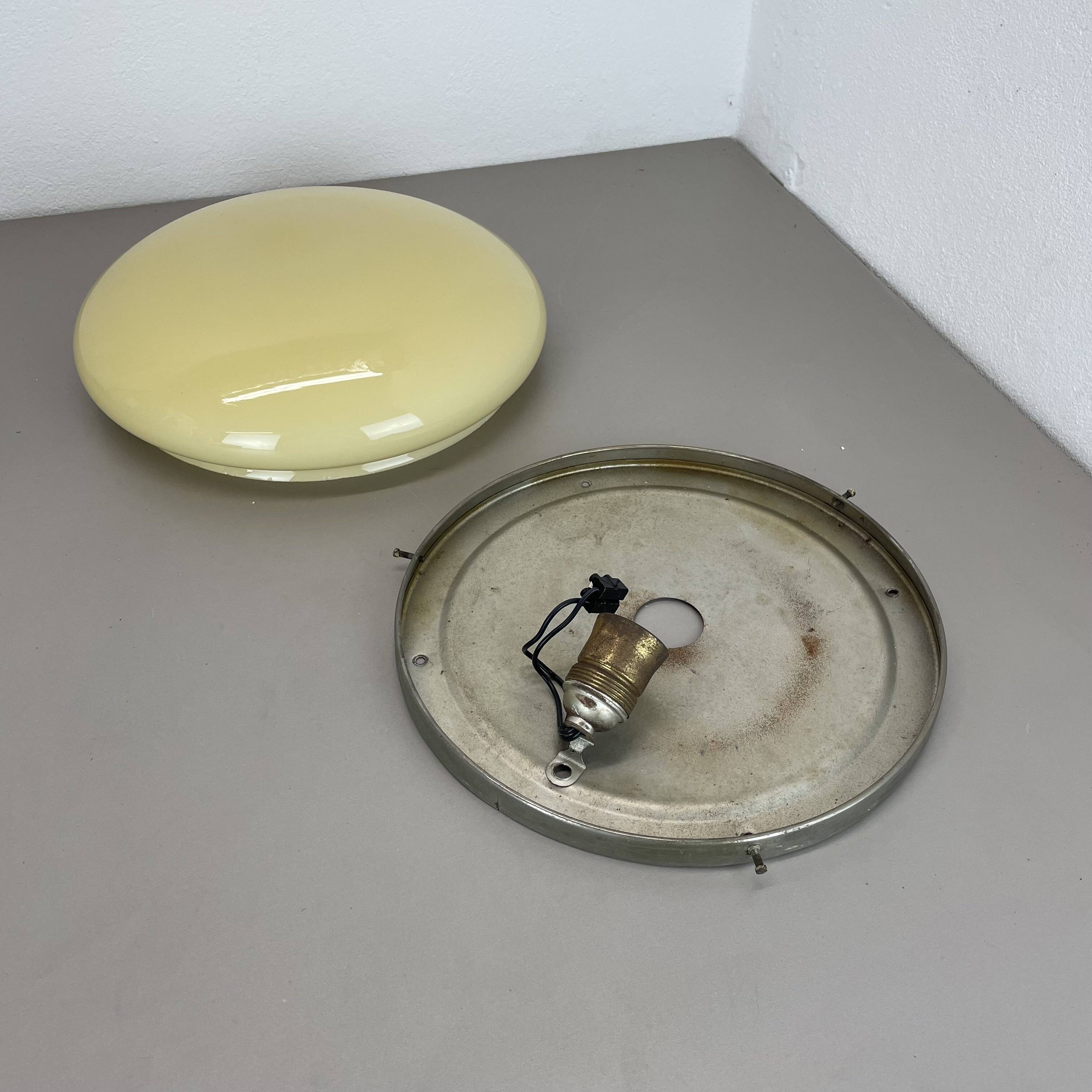 Large modernist art deco metal plafoniere ceiling flushmount light, france