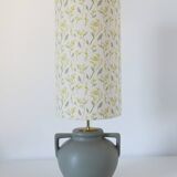 Table lamp, vase base with geometric handles and printed lampshade