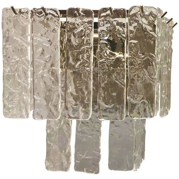 Transparent and hammered strips “listelli” murano glass wall sconce