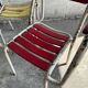 Vintage white metal and lacquered wood garden chairs from the 1970s — set of 3, multicoloured slats.