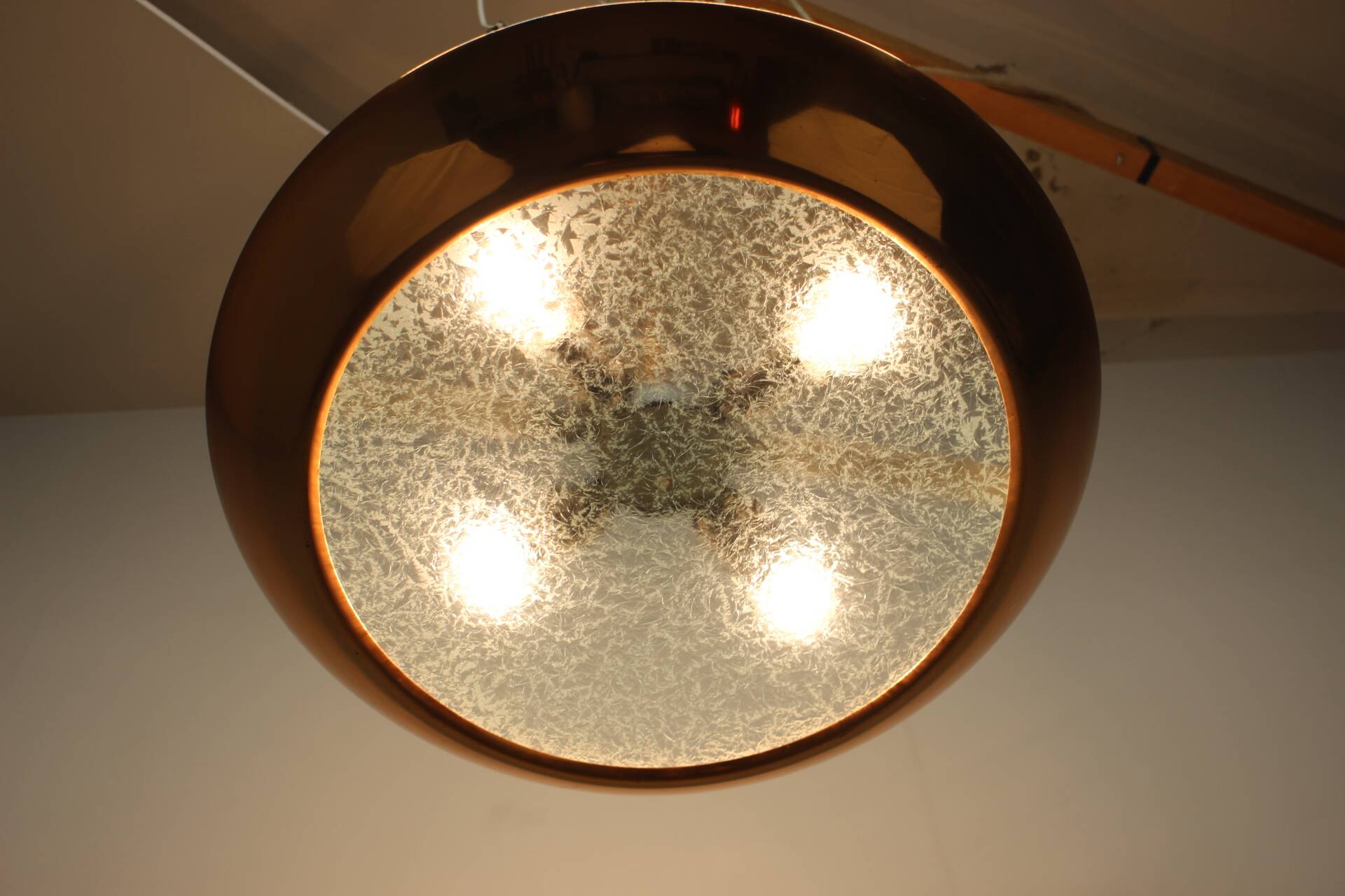 Copper UFO chandelier Bauhaus by Josef Hurka, 1930s