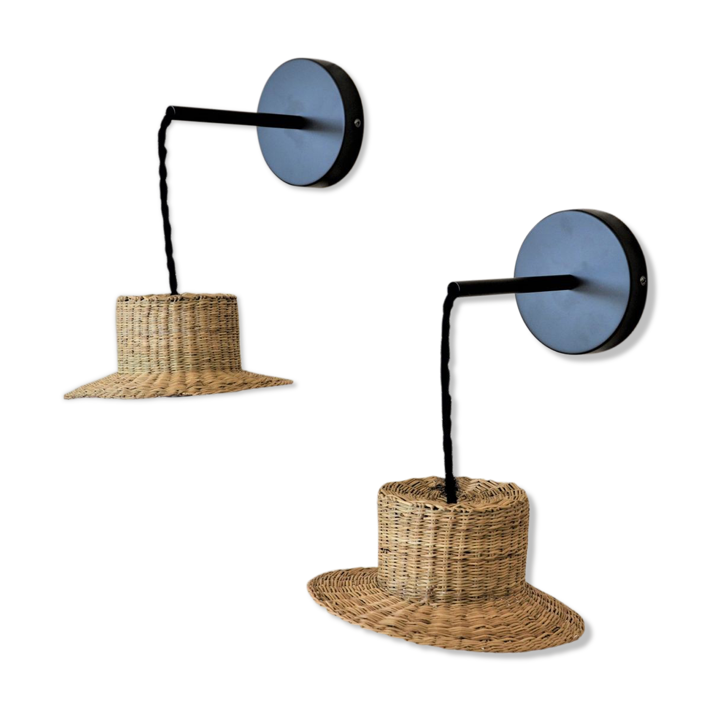 Pair of wall lamps mini straw hat