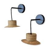 Pair of wall lamps mini straw hat