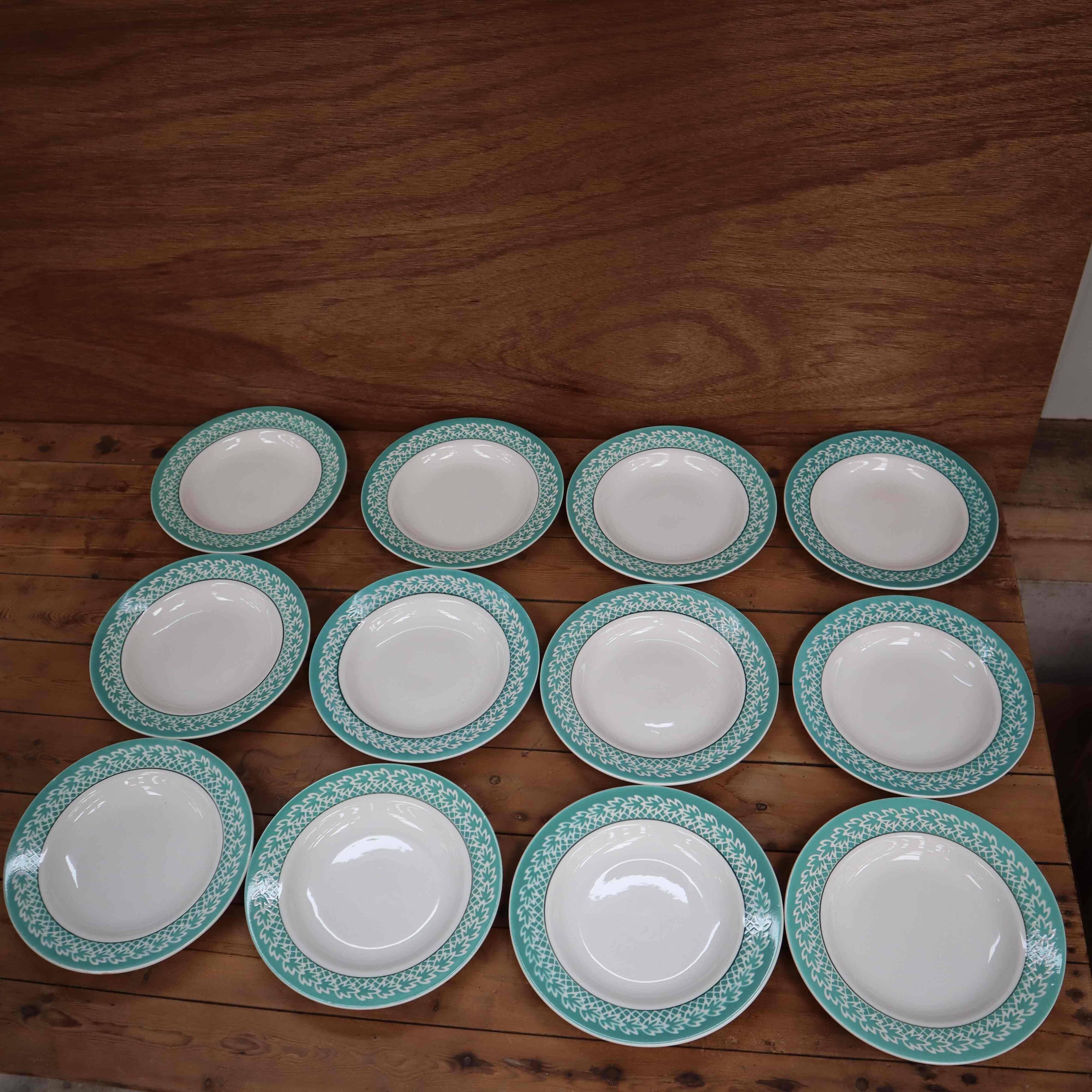 Set of 6 KIFO L'Amandinoise soup plates with green leaf decor