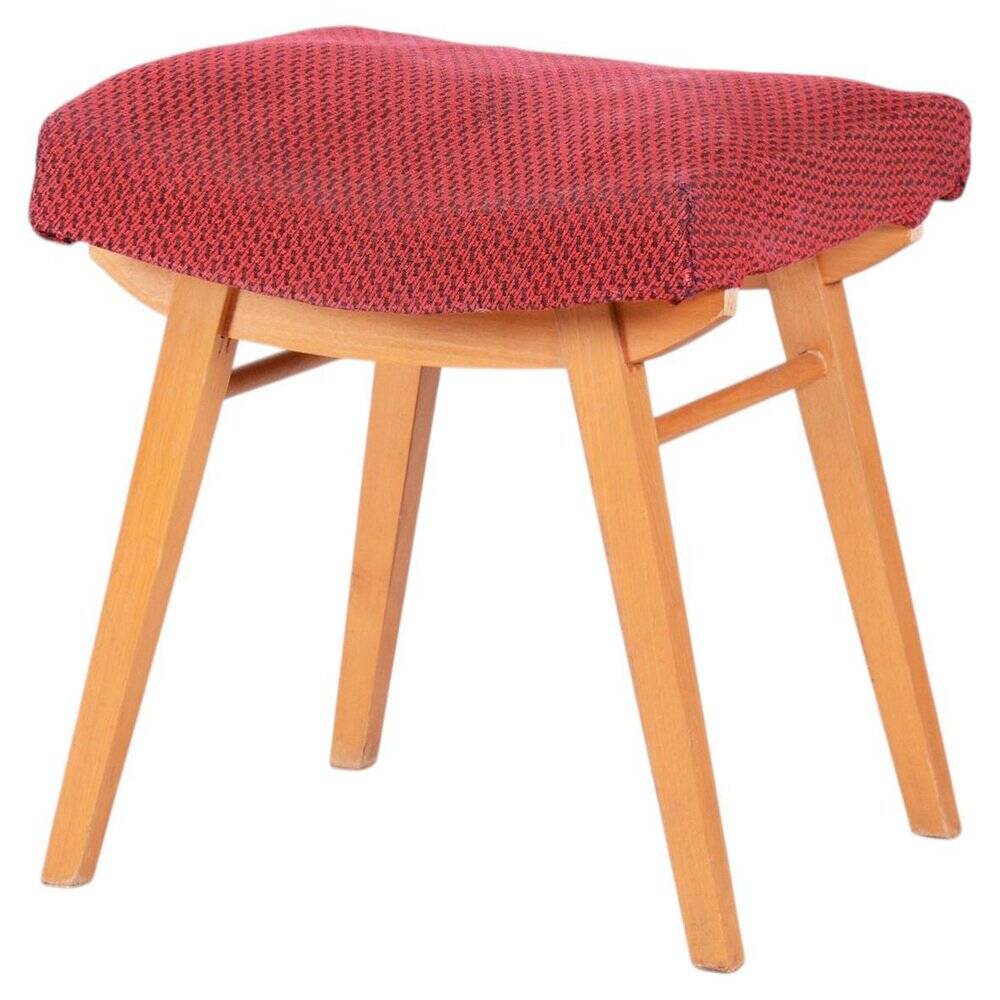 Mid-Century Stool in Upholstery and Beech, Slovakia, 1960s