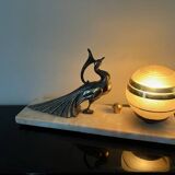 Art deco peacock lamp in regule on marble