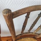 4 chaises de bistrot anciennes dépareillées bois et cannage