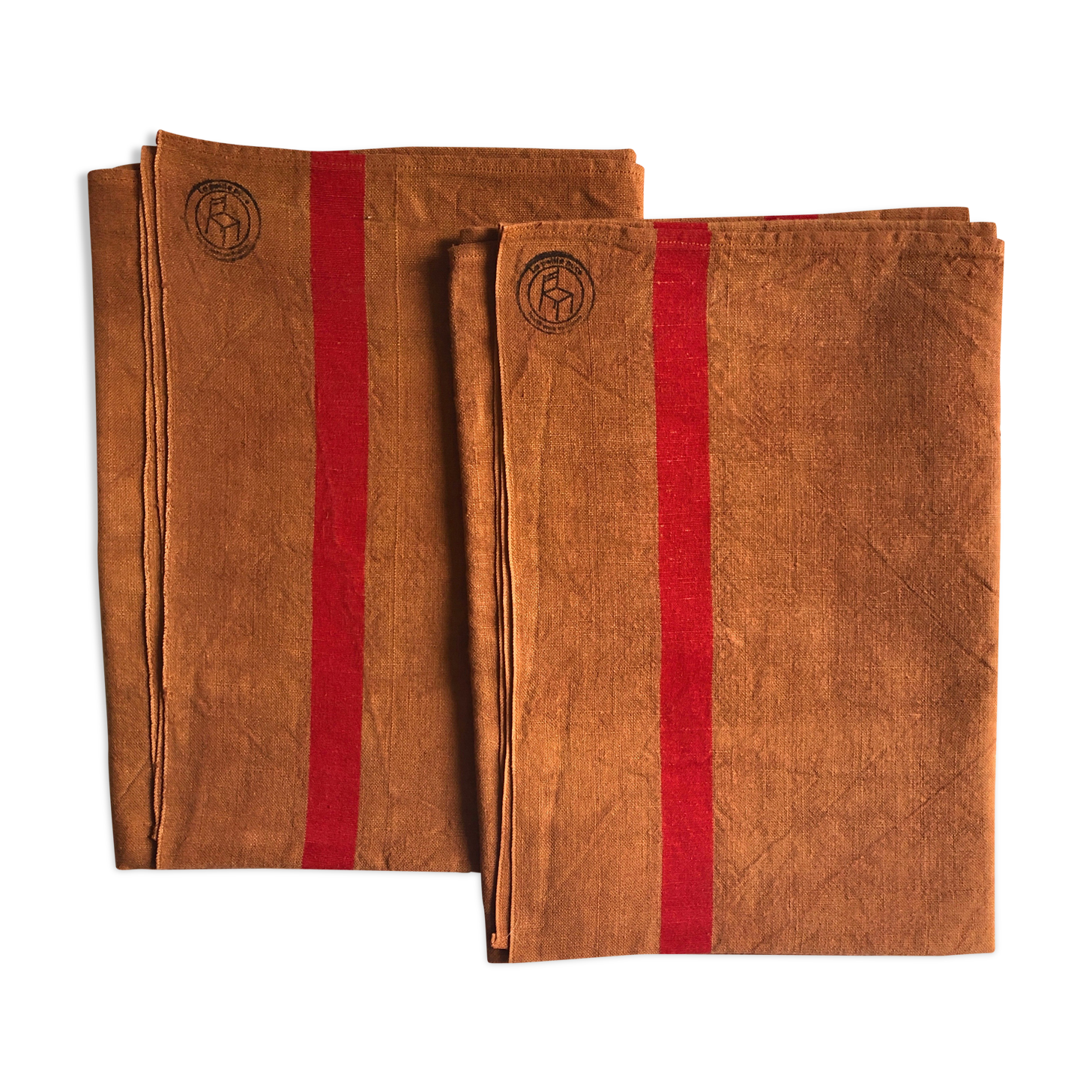 Antique tea towel in pure washed linen tinted terracotta