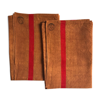 Antique tea towel in pure washed linen tinted terracotta
