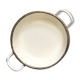 Old egg dish in creamy white and golden enamelled sheet