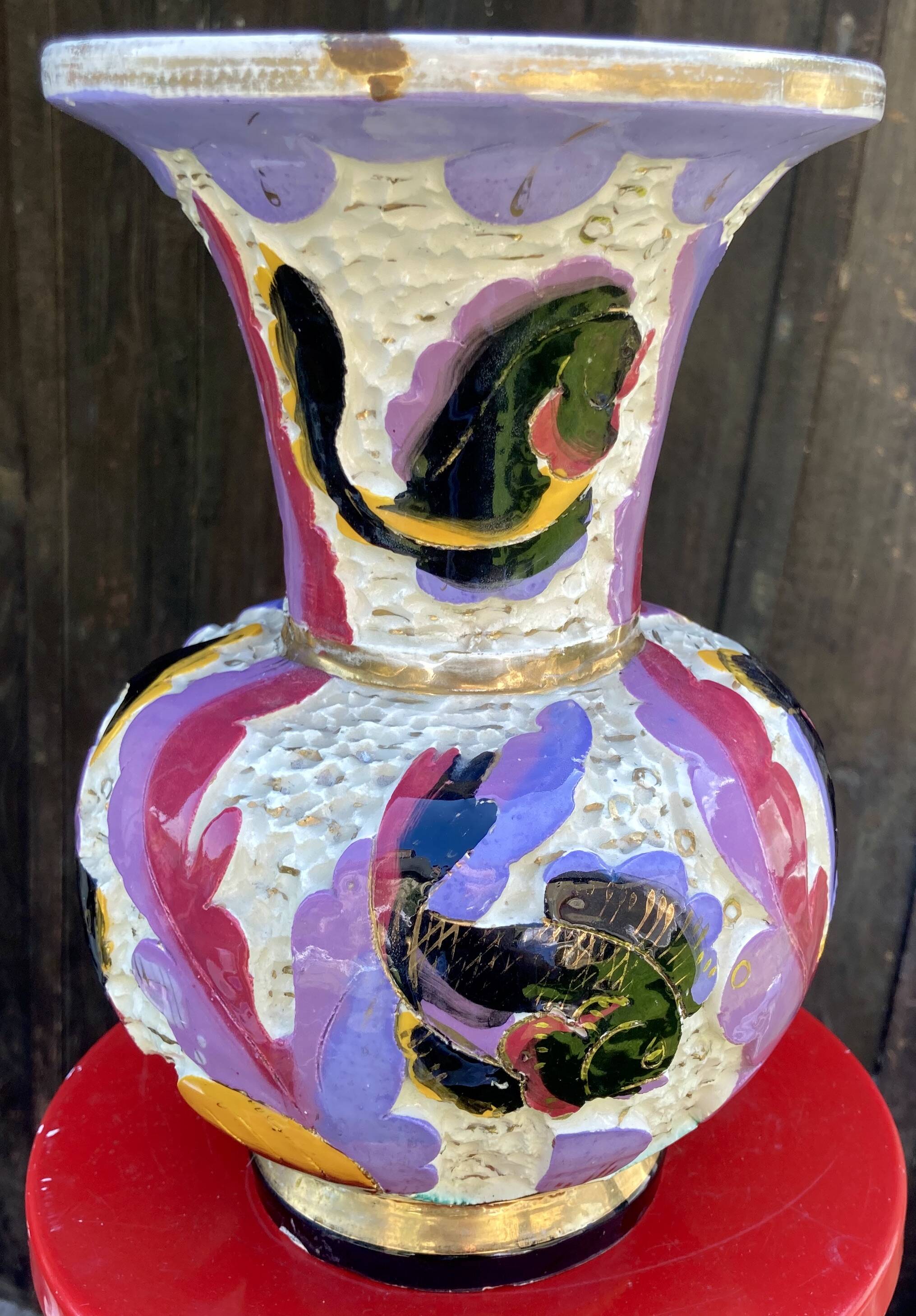 Monaco ceramic vase - Monte Carlo 1950s, fish decor - XXL dimensions