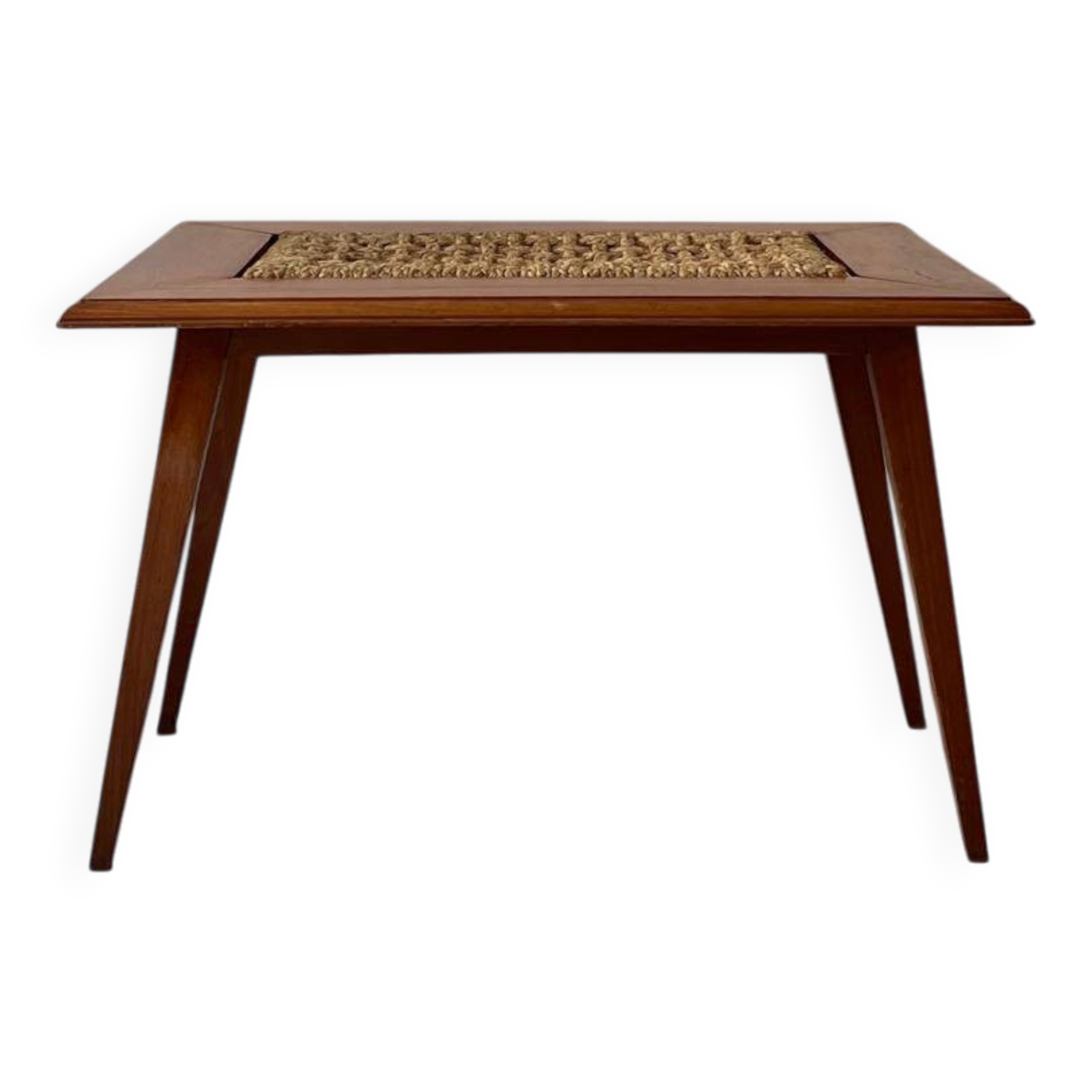 Teak wood coffee table with braided rope, Audoux-Minet 1950