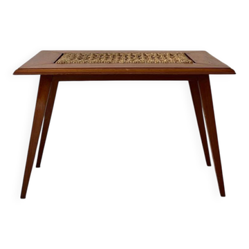 Teak wood coffee table with braided rope, Audoux-Minet 1950