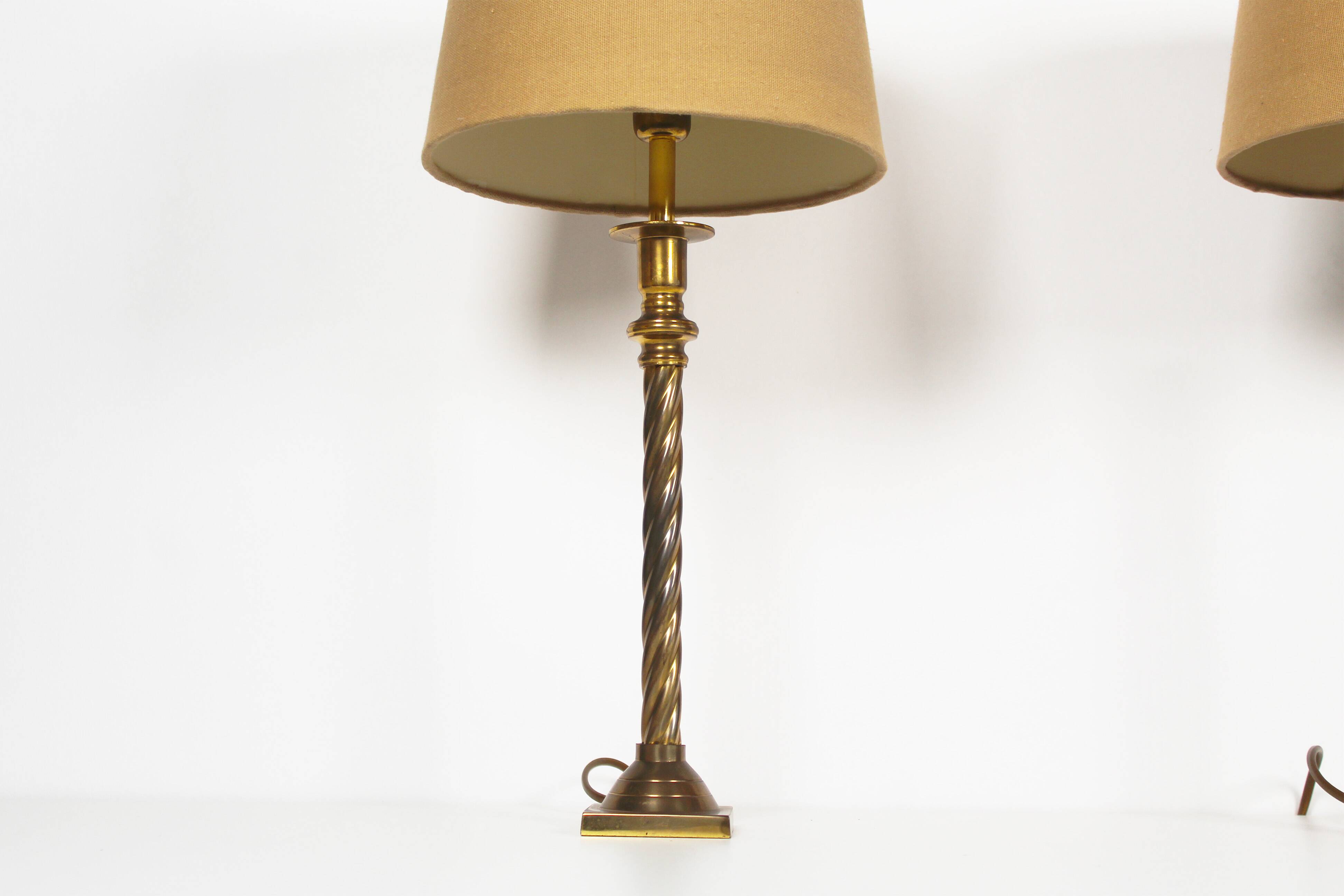 Vintage pair of Brass Column Table Lamps by Kullmann