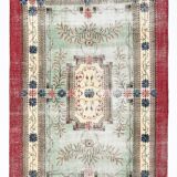 7x11 Rug For Living Room Red Green Bordered Vintage Area Rug, 215x335Cm