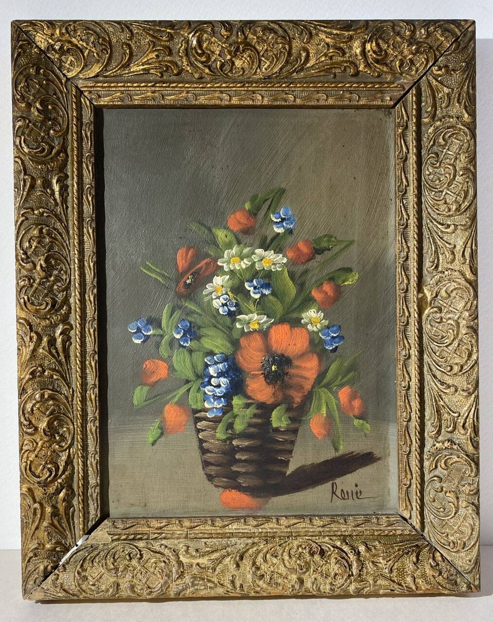 Nature morte aux fleurs sauvages, signée, milieu XX siècle