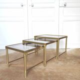 Nesting tables brass smoked glass and mirror